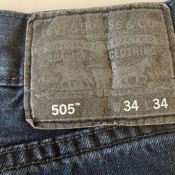 LEVIS 505 Women’s Jean Shorts 34 Fraying Denim Cuffed‎ Indigo Blue Dark Wash - Picture 8 of 12